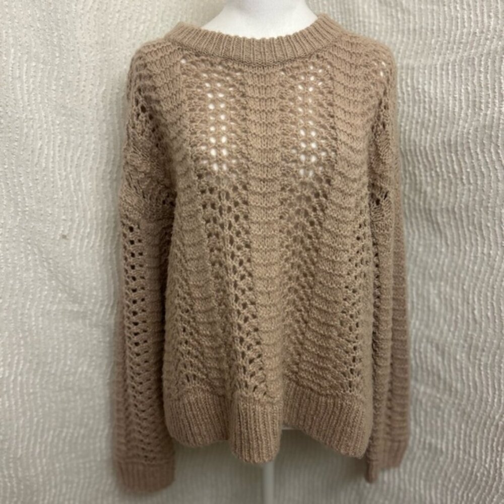 Madewell Windemere Pointelle Sweater M Bisque Beige Wool Alpaca Soft Pullover